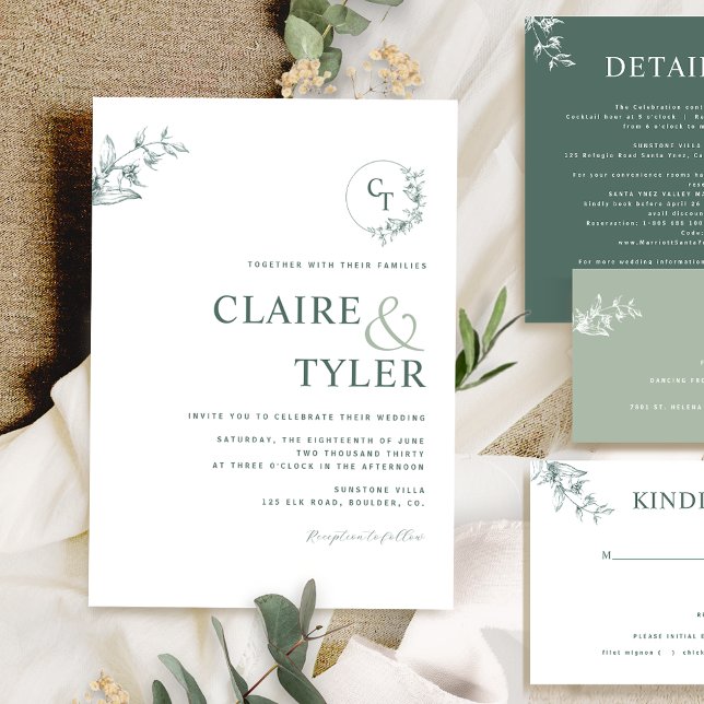 Invitación Elegante Monograma Moderno Verde de Boda (Subido por el creador)