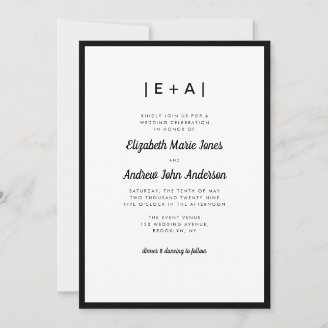 Invitación Elegante Monograma Negro Moderno Boda audaz (Anverso)