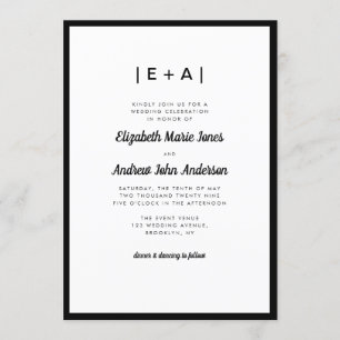 Invitación Elegante Monograma Negro Moderno Boda audaz