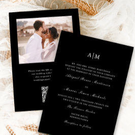 Invitación Elegante Monograma Negro QR Boda de fotografía Rsv
