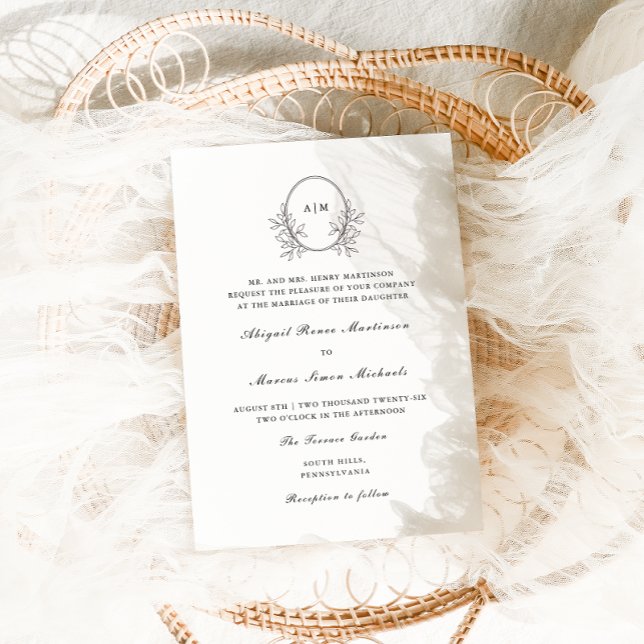 Invitación Elegante Monograma Negro QR Boda de fotografía Rsv (Subido por el creador)