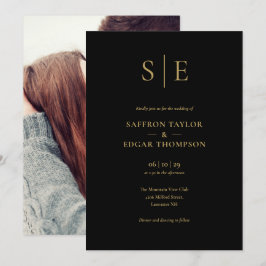 Invitación Elegante Monograma Negro Y Oro Boda De Fotografía