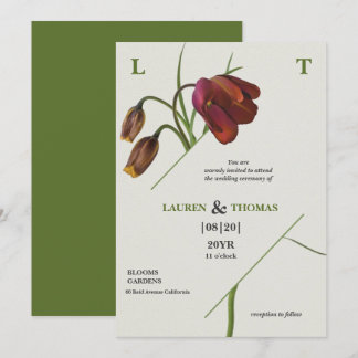 Invitación Elegante Monograma Papaya Látigo Bloom Tulips Boda