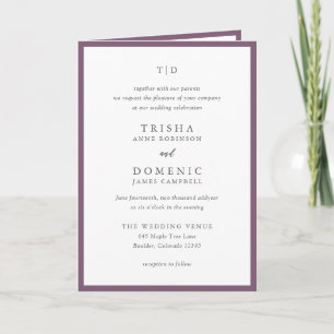 Invitación Elegante Monograma Púrpura Boda moderno