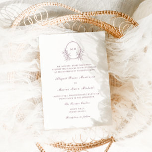 Invitación Elegante Monograma Púrpura QR Boda de fotografía R