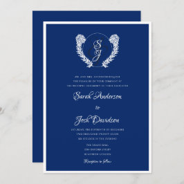 Invitación Elegante Monograma Real Azul y Blanco