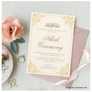 Invitación Elegante Monograma Rococó en Oro Crema para Ceremo