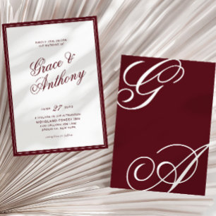 Invitación Elegante Monograma Romántico Profundo Bodas de Bur