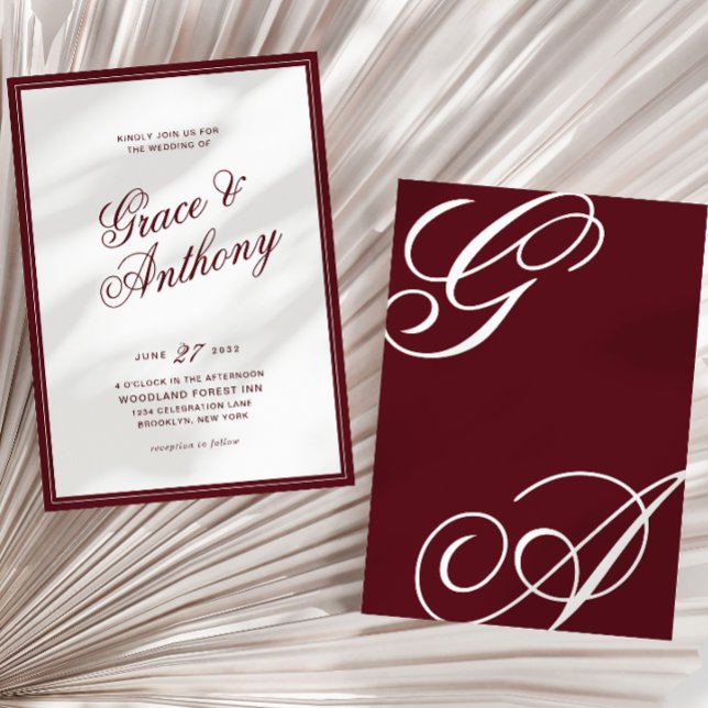 Invitación Elegante Monograma Romántico Profundo Bodas de Bur (Subido por el creador)