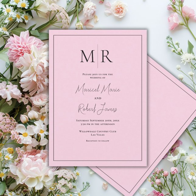 Invitación Elegante Monograma Rosa Boda Moderna (Subido por el creador)