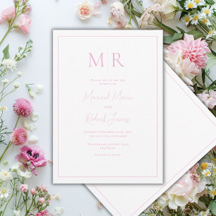 Invitación Elegante Monograma Rosa Moderno de Boda