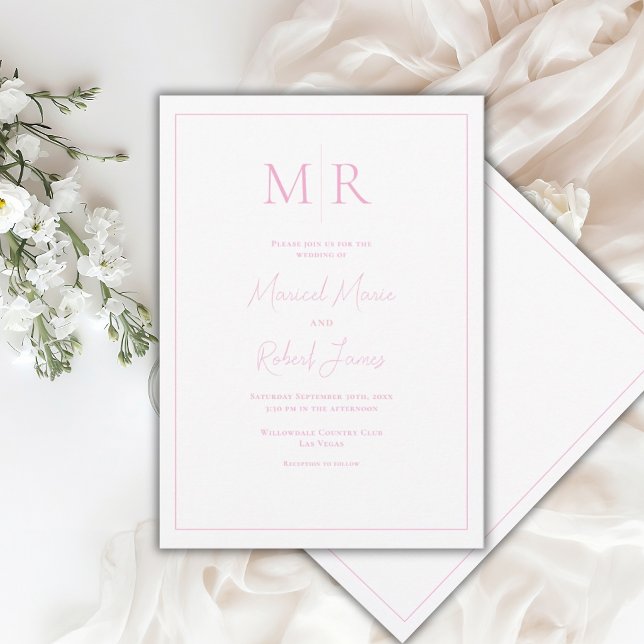 Invitación Elegante Monograma Rosa Moderno de Boda (Subido por el creador)