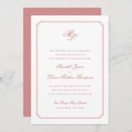 Invitación Elegante Monograma Rosa Rubor Script Boda