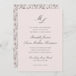 Invitación Elegante Monograma Rubor Floral Script Boda
