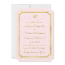 Elegante Monograma Rubor Rosa y Boda Faux Gold