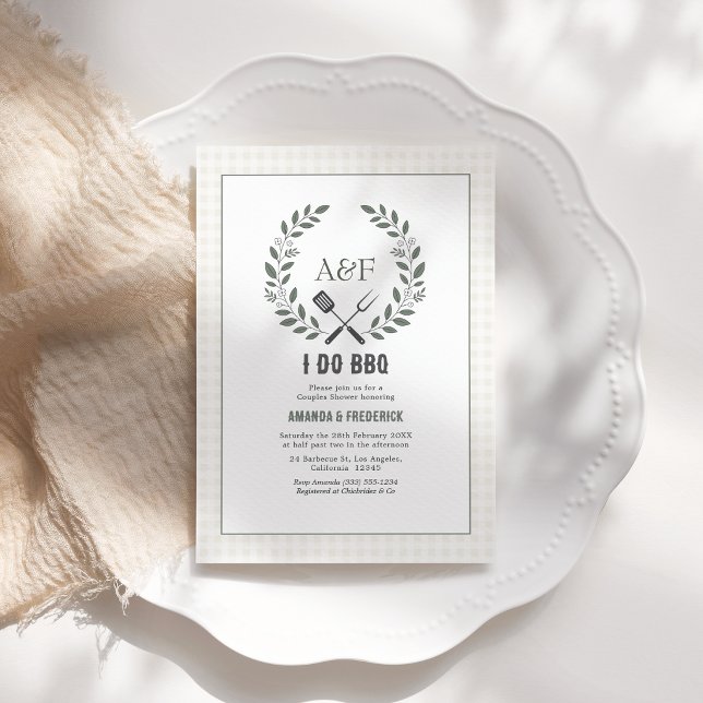 Invitación Elegante Monograma Rústico Digo Barbacoa Fiesta de (Rustic Elegant Monogram I Do BBQ Couples Shower Invitation)