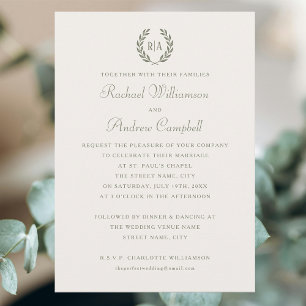 Invitación Elegante Monograma Sage Green Boda