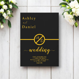 Invitación Elegante Monograma Sencillo Negro Y Oro Boda