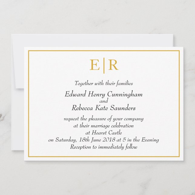 Invitación Elegante Monograma simple Boda de oro (Anverso)