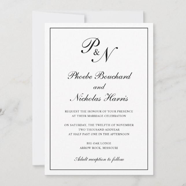 Invitación Elegante Monograma Simple Todo En Un Boda (Anverso)