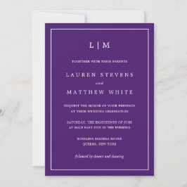 Invitación Elegante Monograma simple Tono de joyas Boda púrpu