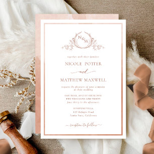 Invitación Elegante Monograma Terracota Boda de acuarela