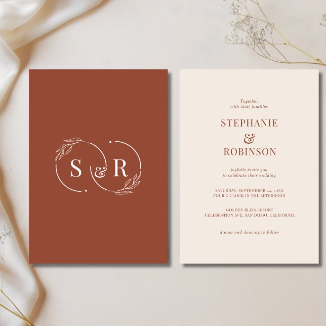 Invitación Elegante Monograma Terracota Naranja quemado Boda (Subido por el creador)