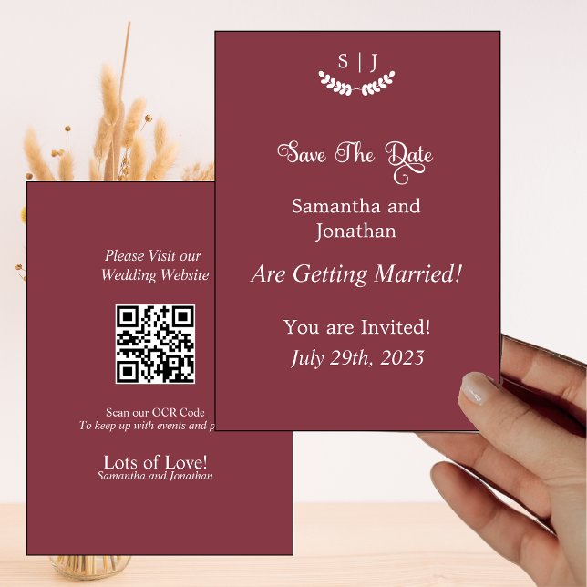 Invitación Elegante Monograma Tono de joyas rojas oscuro Save (Subido por el creador)