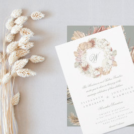 Invitación Elegante Monograma verde de Pampas Wreath Moss Sag
