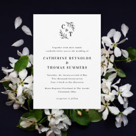 Invitación Elegante Monograma verde deja Boda