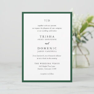 Invitación Elegante Monograma Verde Esmeralda Boda Moderna
