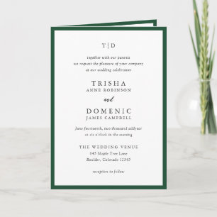 Invitación Elegante Monograma Verde Esmeralda Boda Moderna