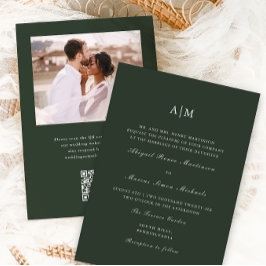 Invitación Elegante Monograma Verde QR Boda de fotografía Rsv