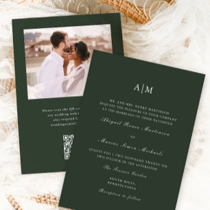 Invitación Elegante Monograma Verde QR Boda de fotografía Rsv