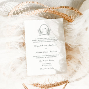 Invitación Elegante Monograma Verde QR Boda de fotografía Rsv