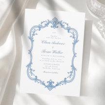 Elegante Monograma Vintage de Boda Azul Polvorient