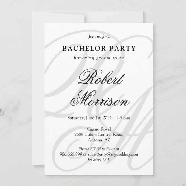 Invitación Elegante Monogramado con código QR Bacherlor Fiest (Anverso)