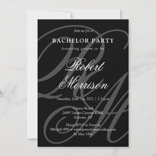 Invitación Elegante Monogramado con código QR Bacherlor Fiest (Anverso)