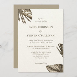 Invitación Elegante Monstera Botánica de Oro deja Boda