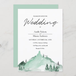 Invitación Elegante Montañas del Bosque Verde Boda sencillo