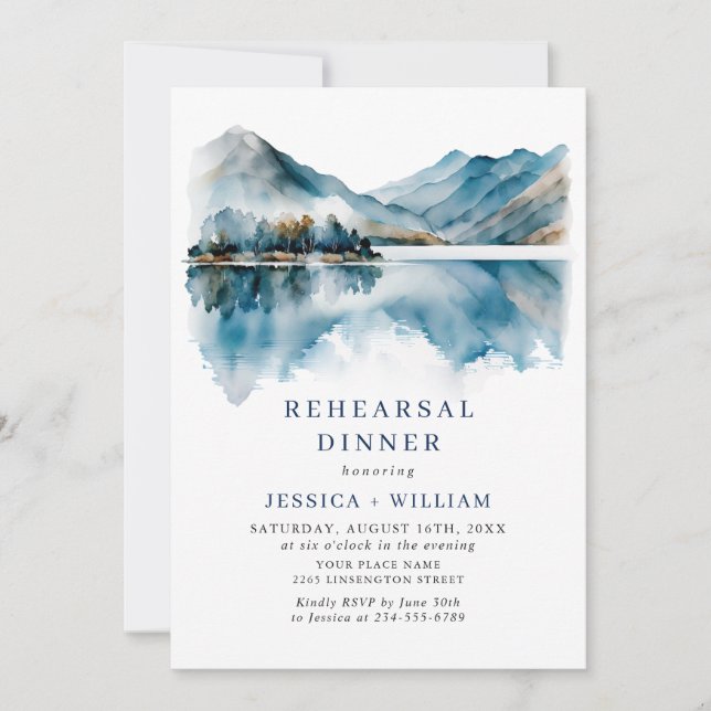 Invitación Elegante Montañas Fotografía de la cena de ensayo  (Anverso)