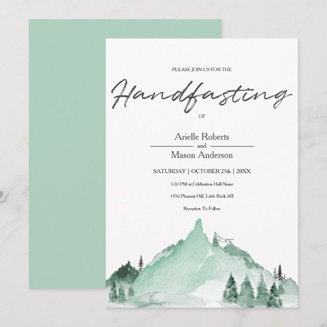 Invitación Elegante Montañas Verdes Montañas Sencilla Ayuno (Anverso / Reverso)