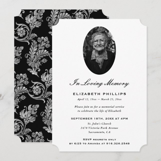 Invitación Elegante Monumento a la Foto de Plata Negra (Anverso / Reverso)