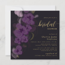 Elegante Moody Black Purple Orchids Bridal Shower