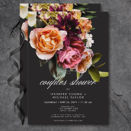 Invitación Elegante Moody Burgundy Pink Floral Couples Ducha