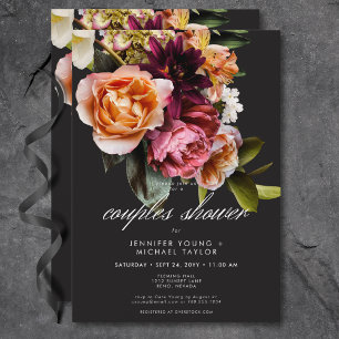 Invitación Elegante Moody Burgundy Pink Floral Couples Ducha