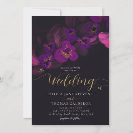 Invitación Elegante Moody Oscuro Púrpura Orquídea Boda Floral