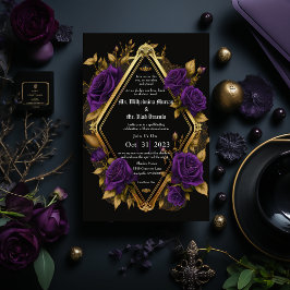 Invitación Elegante Moody Purple & Gold Gothic Boda