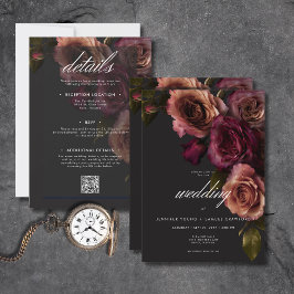 Invitación Elegante Moody Rust & Burgundy Floral Dos bandos