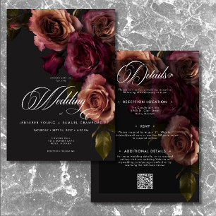 Invitación Elegante Moody Rust & Burgundy Floral Dos bandos